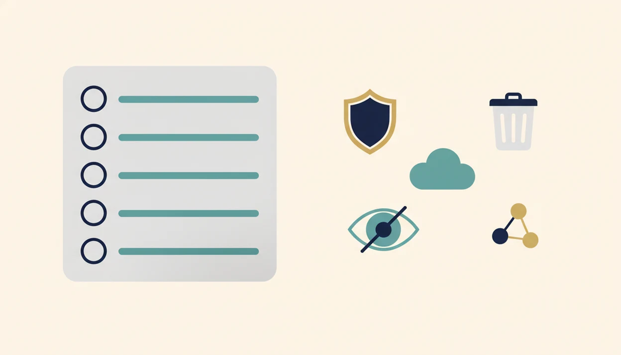 A simple checklist illustration shows privacy controls for AI Bible and faith chat apps.