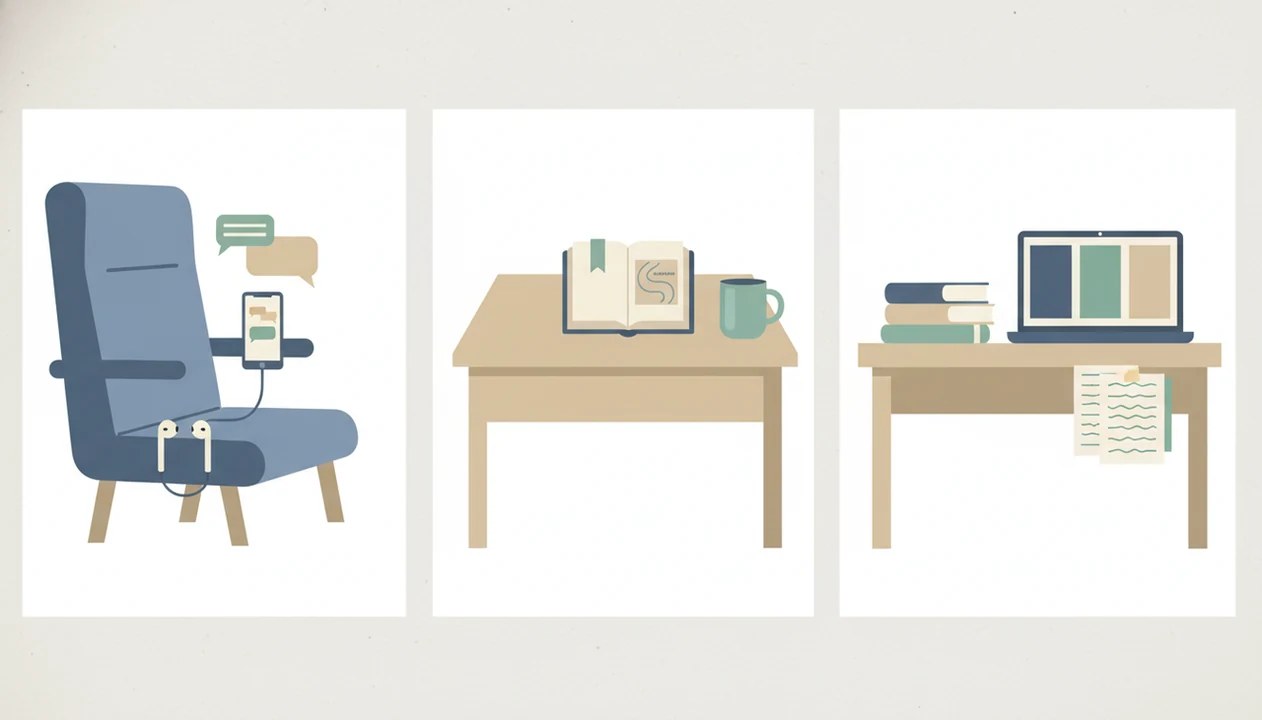 A three-part illustration shows commuter, beginner, and teacher settings for different Bible app needs.